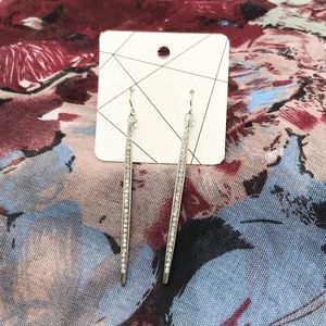 Skinny Silver Tone Dangle Earrings Rhinestones